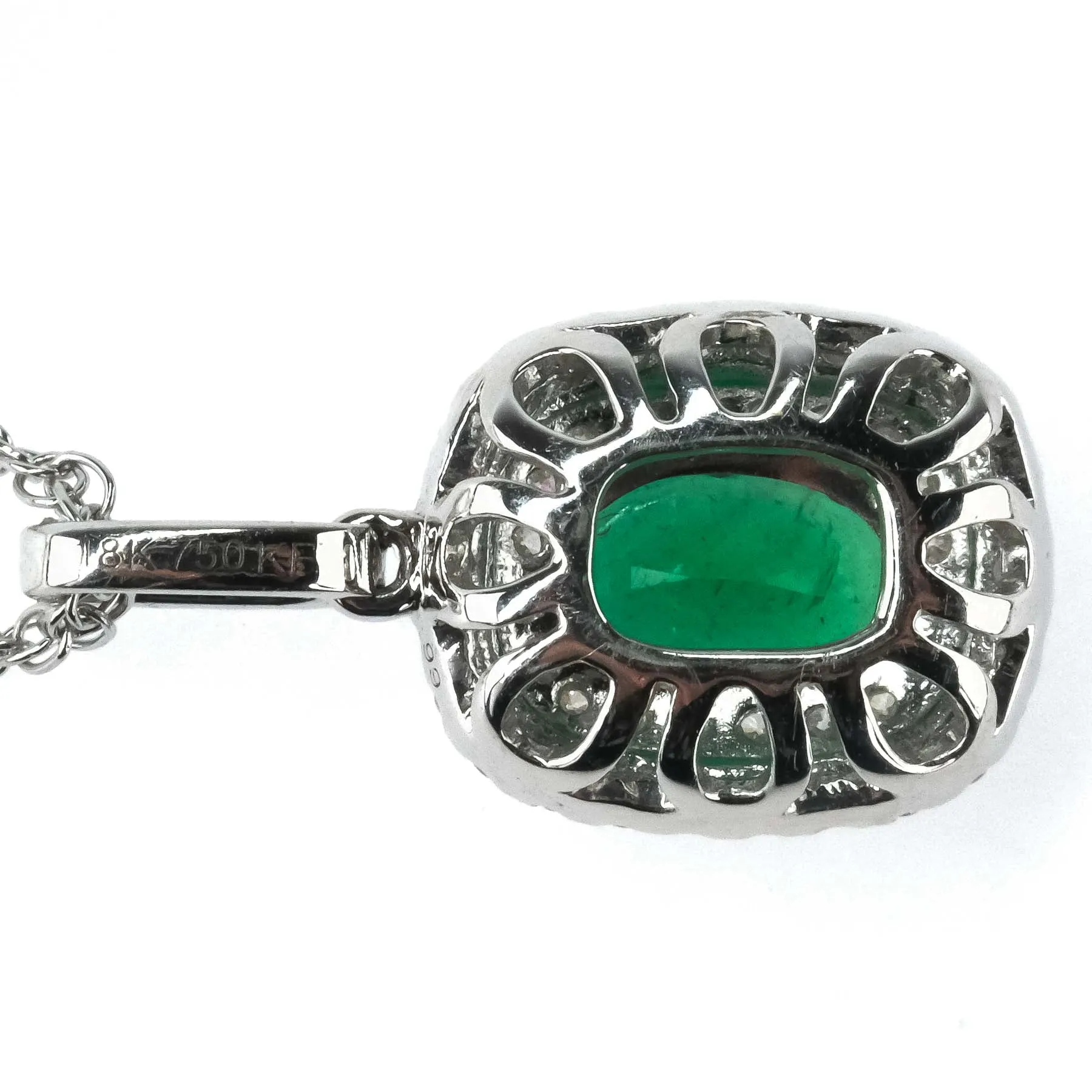 0.76ct Emerald & Diamond Accents Halo Pendant on 18" Chain in 14K/18K White Gold