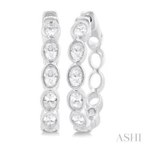 1.00 Ctw Bezel Set Oval Cut Diamond Fashion Hoop Earring in 14K White Gold