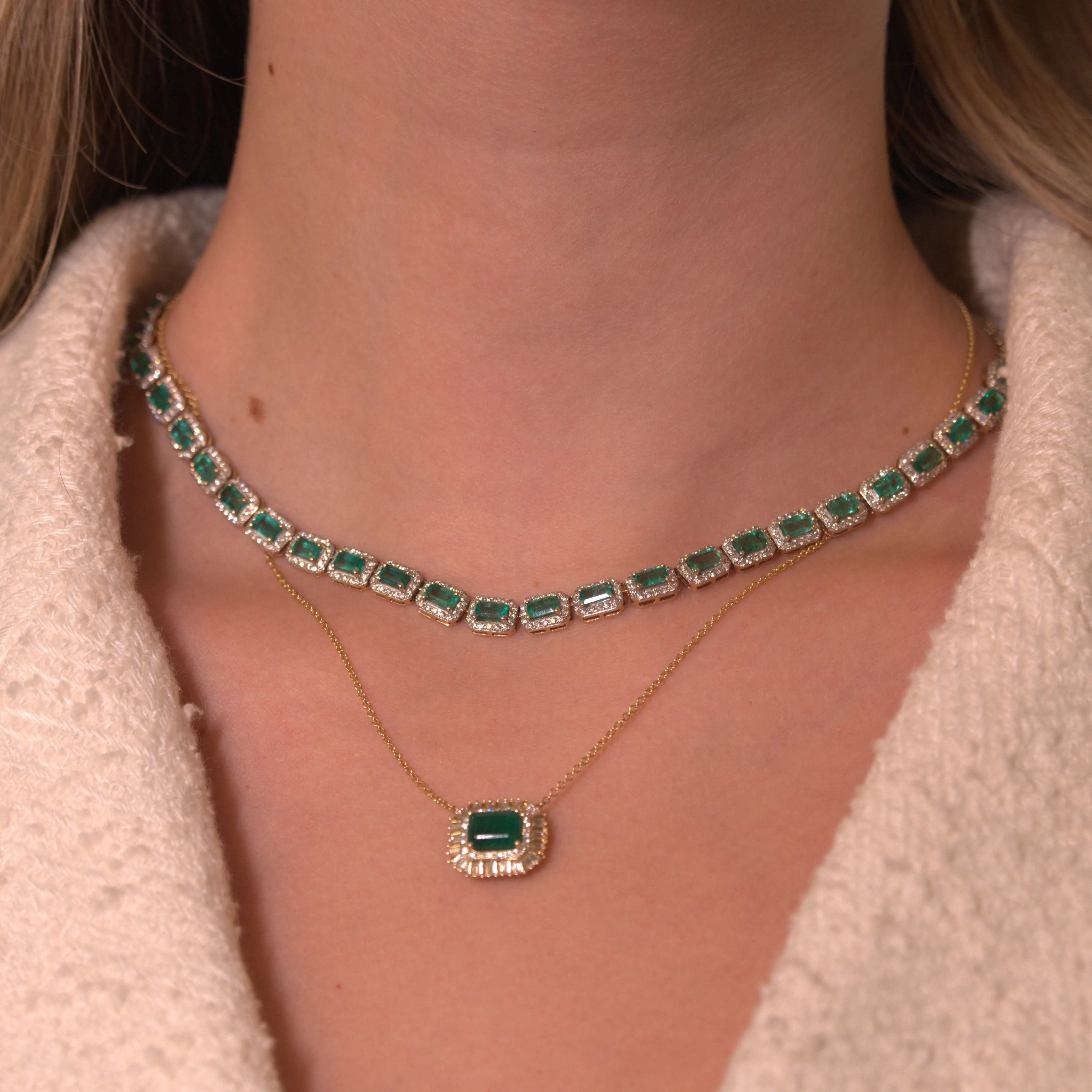 10.11ct Diamond Emerald 14K Gold Chocker Necklace