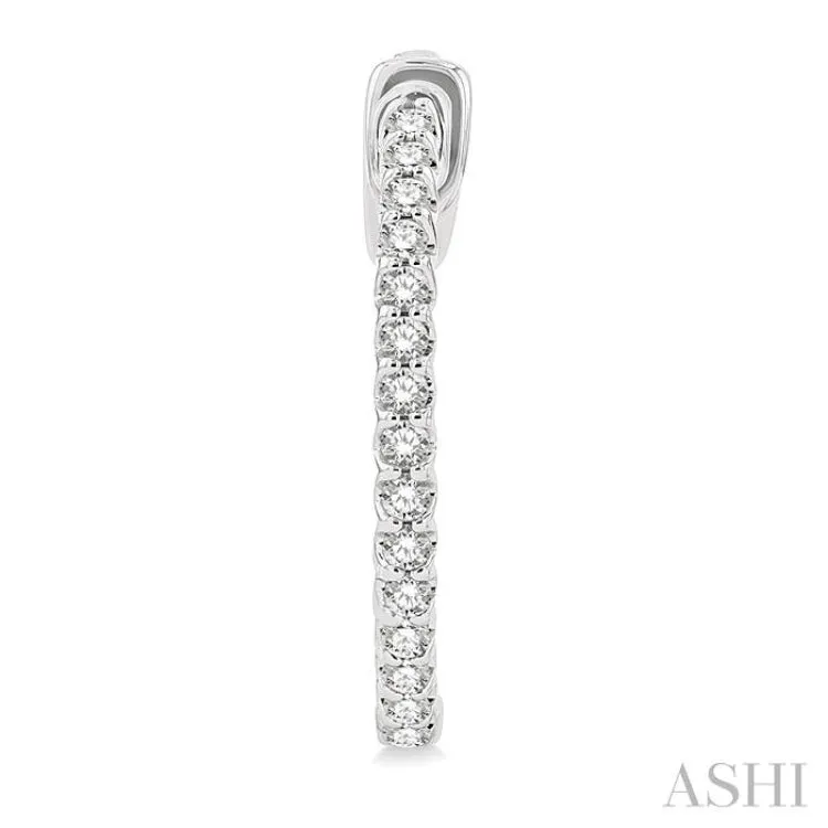 1/2 ctw Round Cut Diamond In-Out Hoop Earring in 14K White Gold