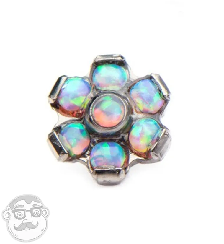 14G Pink Opal Flower Titanium Bezel End