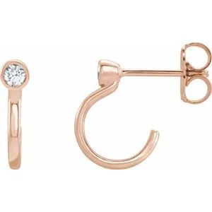 14K Rose Gold 0.06 CTW Natural Diamond Huggie J-Hoop Earring