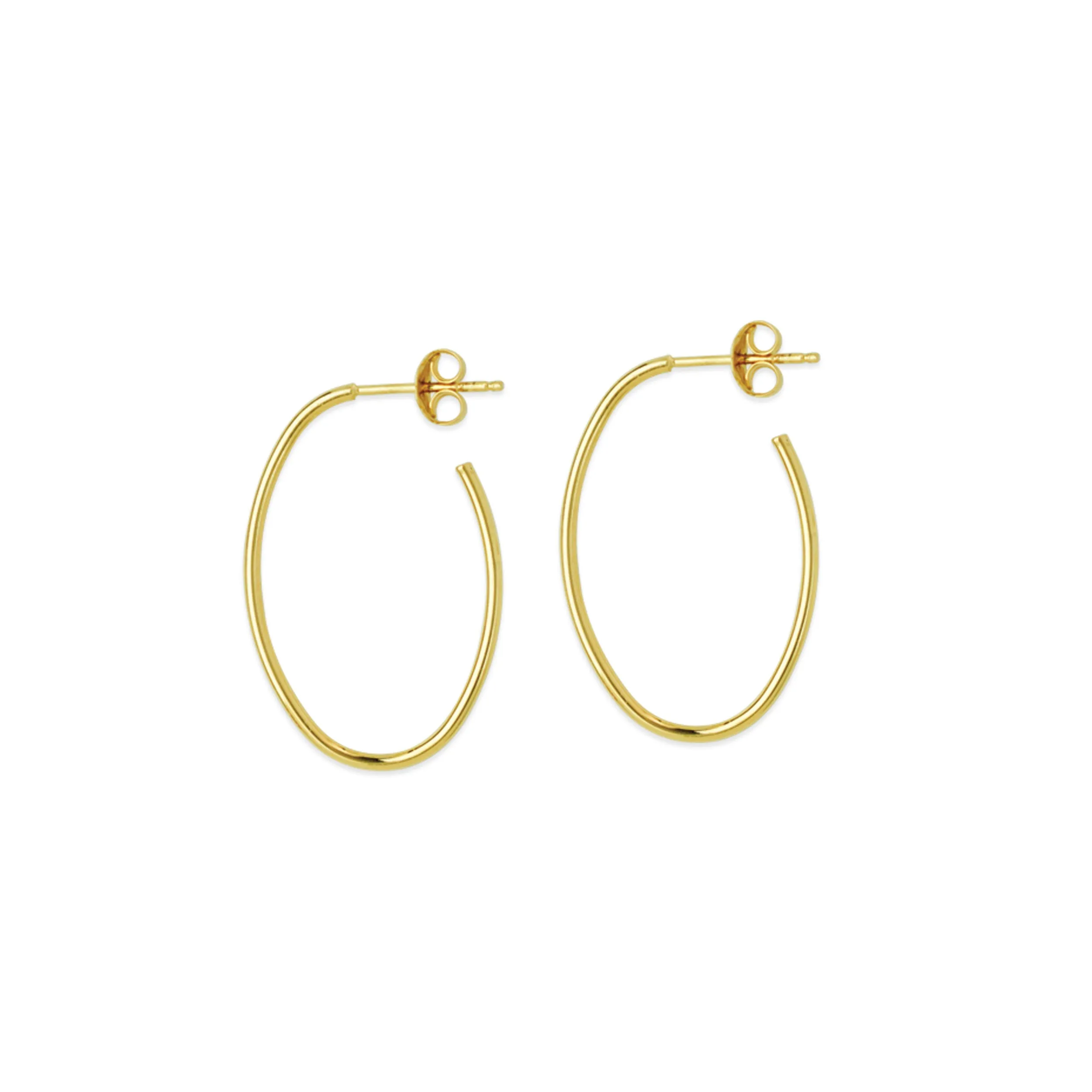 14K Small Thin Oval Post Hoop Earrings