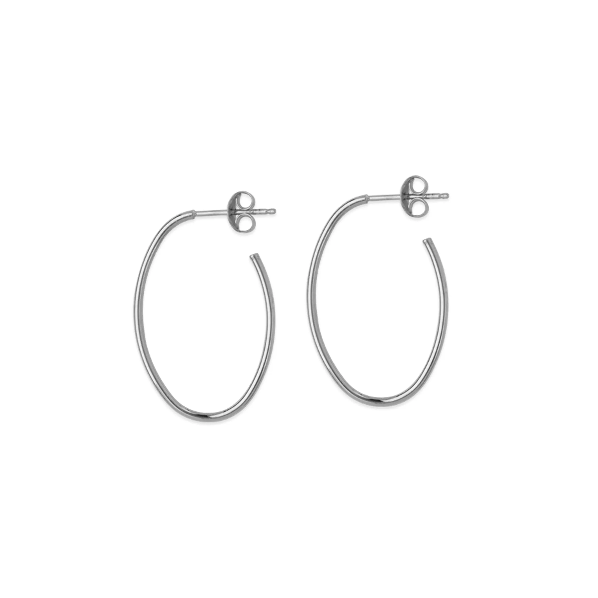 14K Small Thin Oval Post Hoop Earrings