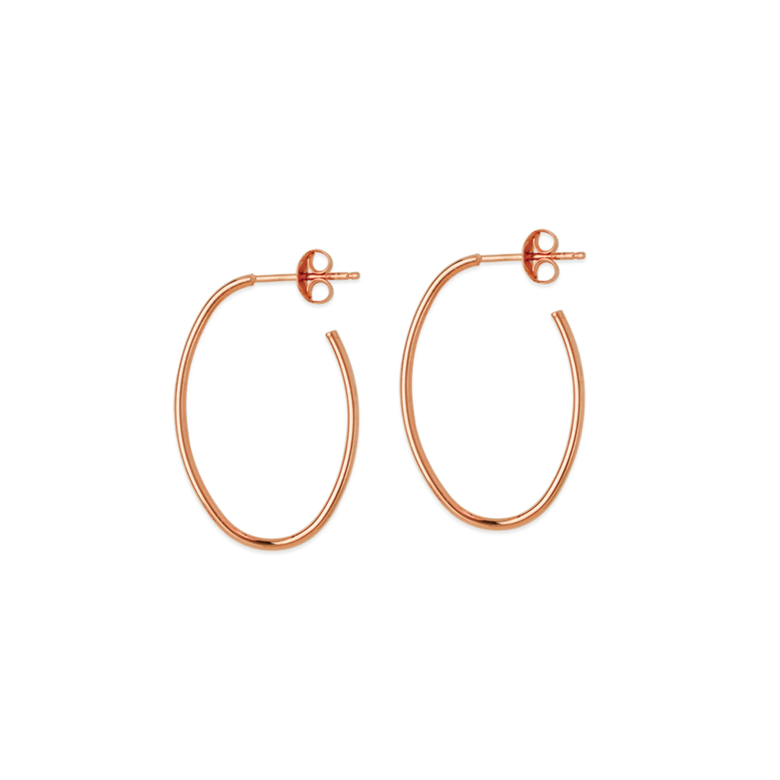 14K Small Thin Oval Post Hoop Earrings