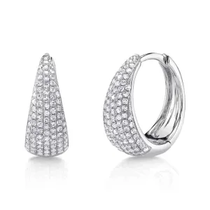 14K White Gold Pave Diamond Huggie Hoop Earrings