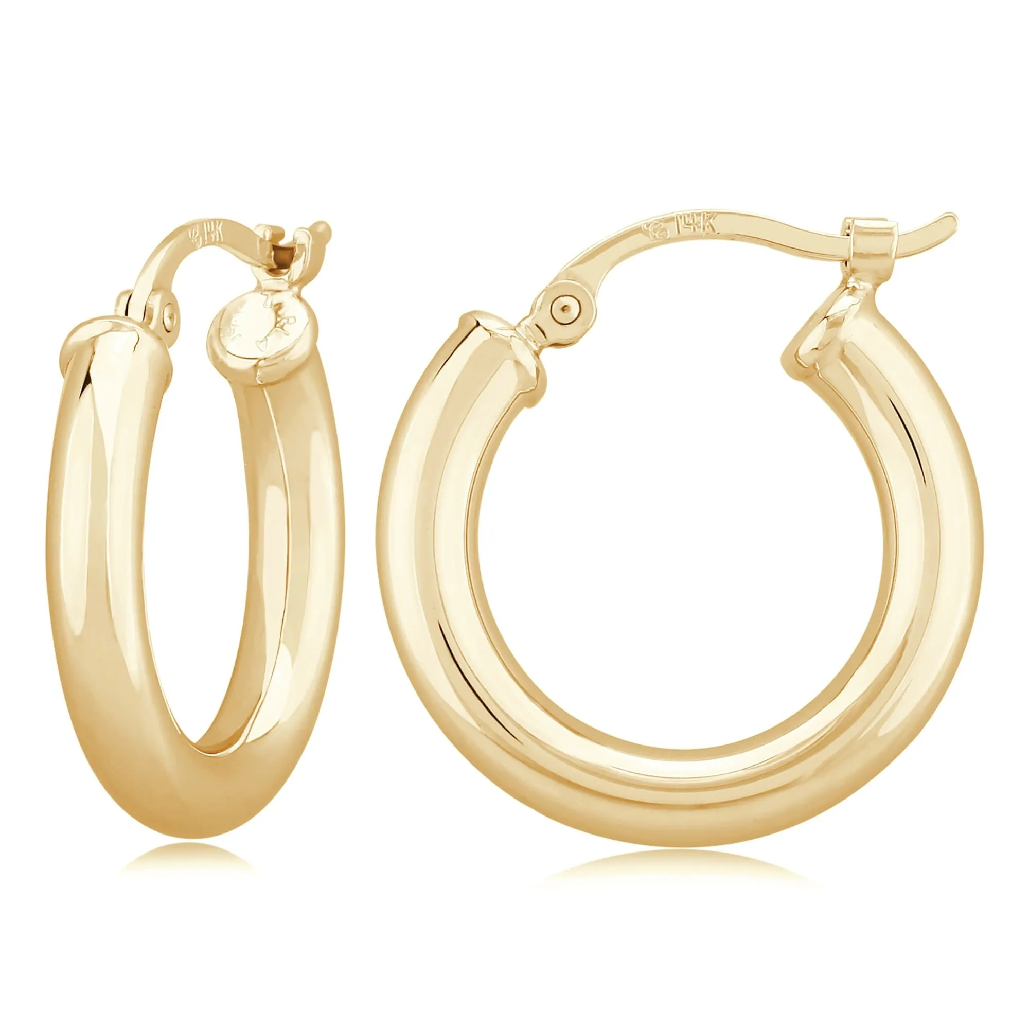 14K Yellow Gold 3X18mm S/D Hoop Earrings