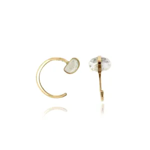 14K Yellow Gold Moonstone Hug Hoop Earrings