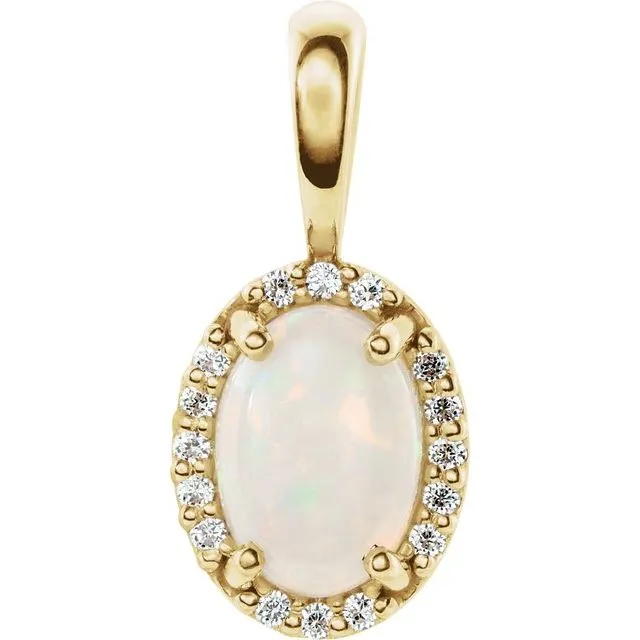 14K Yellow Gold Natural White Australian Opal & .04 CTW Diamond Halo-Style Pendant