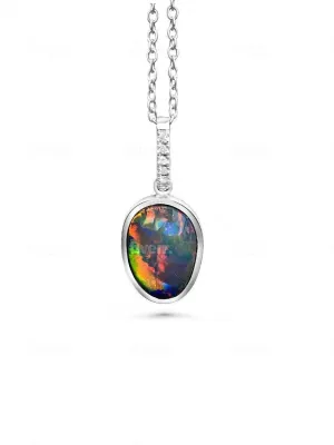 14kt White Gold Opal and Diamond pendant