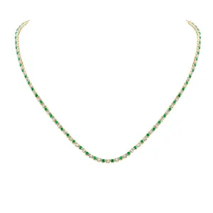 14kt Yellow Gold Round Emerald Diamond Tennis Necklace 5-5/8 Cttw