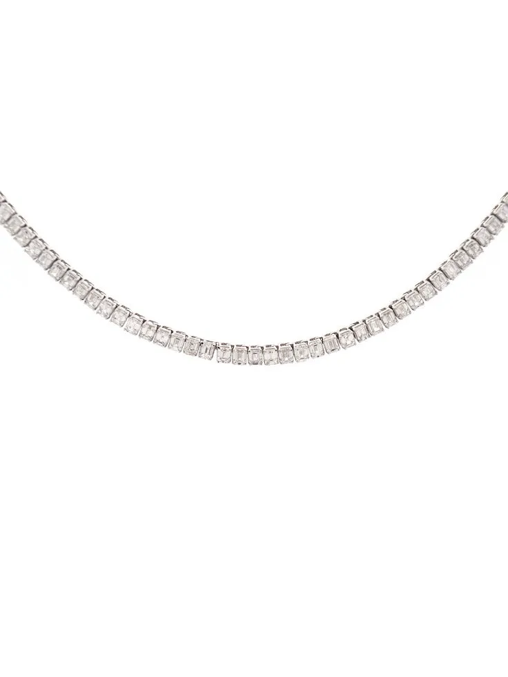 15.50ct Diamond 14K Gold Emerald Cut Tennis Necklace