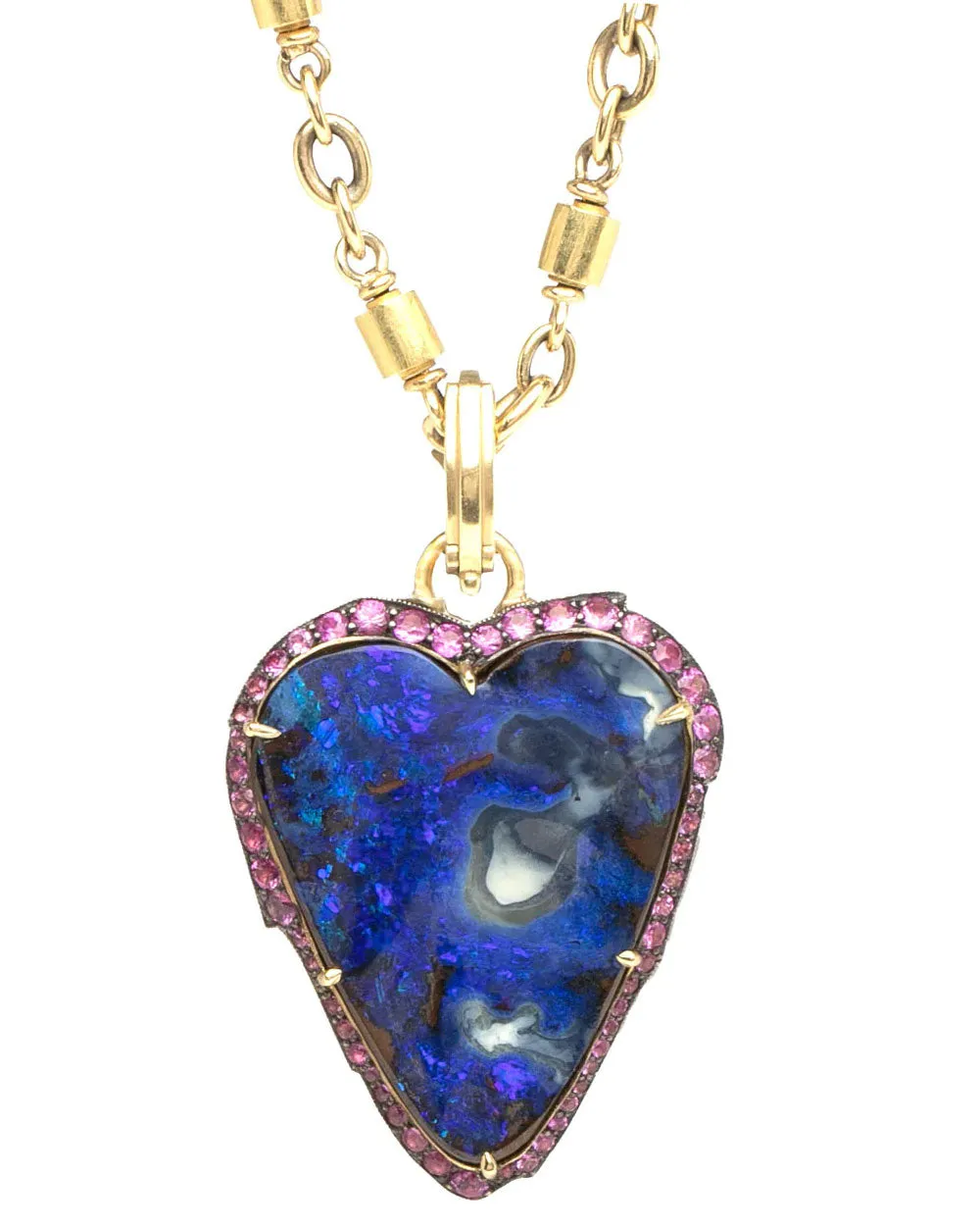 18k Yellow Gold Pink Sapphire and Opal Heart Pendant