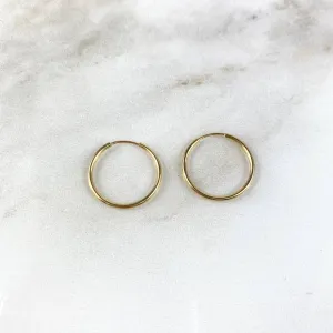 18K Yellow Gold Wheel Smooth Hoop Earrings 0.75gr / 0.59in