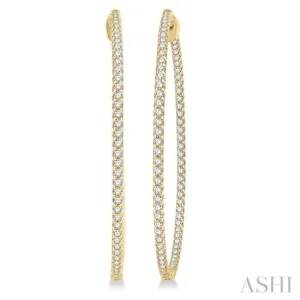 2 ctw Round Cut Diamond In & Out 2-Inch Hoop Earring in 14K Yellow Gold