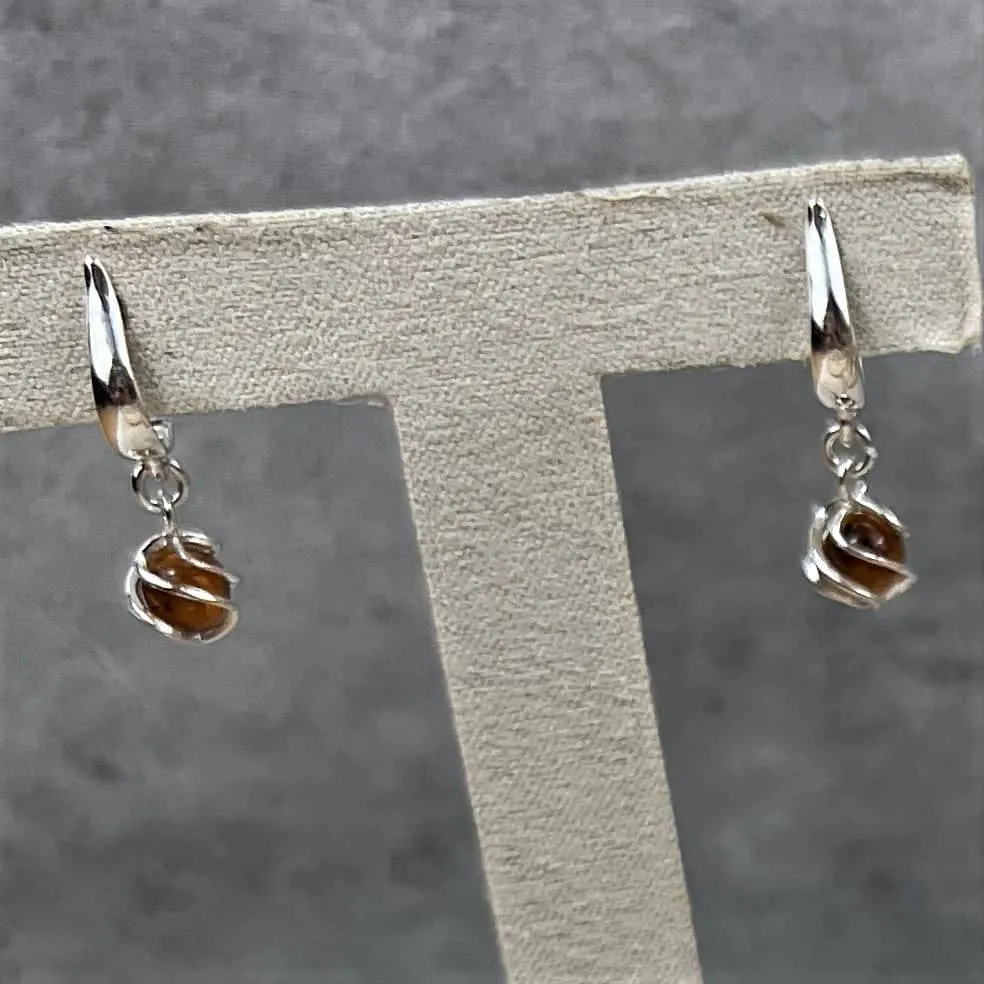 925 Sterling silver & Genuine Baltic Amber Modern Drop Earrings - GL043