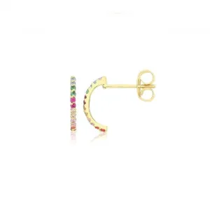 9ct Yellow Gold Multicoloured Zirconia Half Hoop Studs ES742