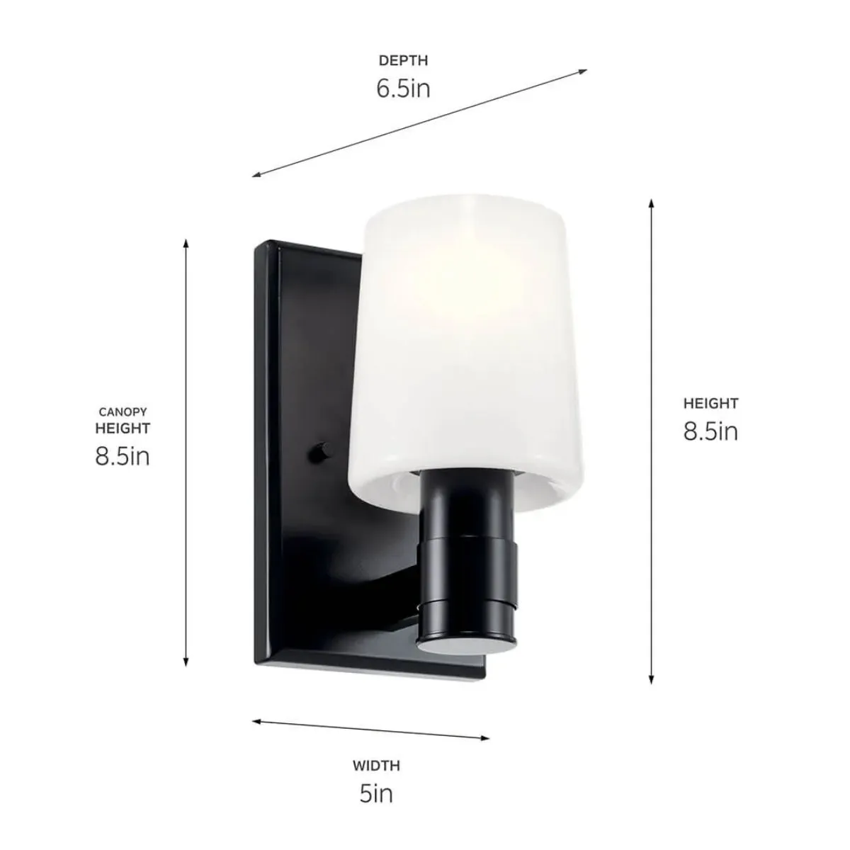 Adani 8" 1-Light Wall Sconce With Opal Glass, Black Finish