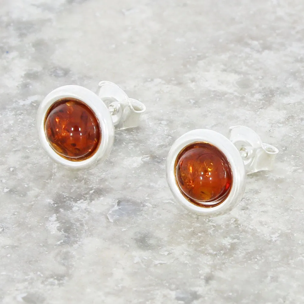 Amber Sterling Silver Ladies Stud Earrings