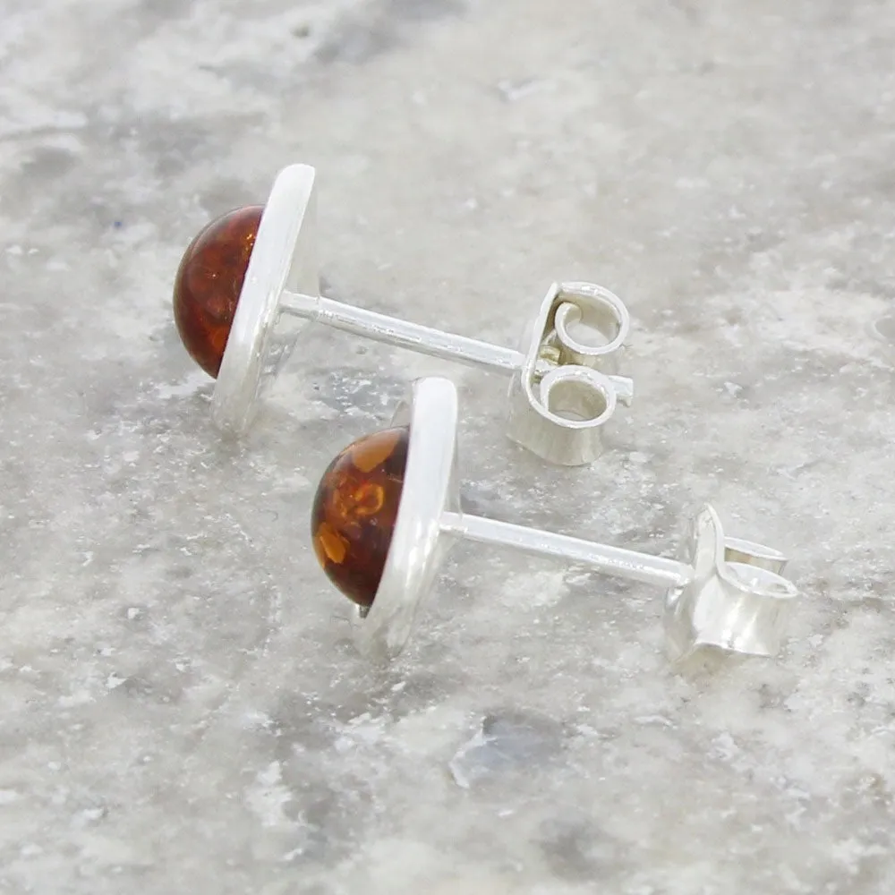 Amber Sterling Silver Ladies Stud Earrings