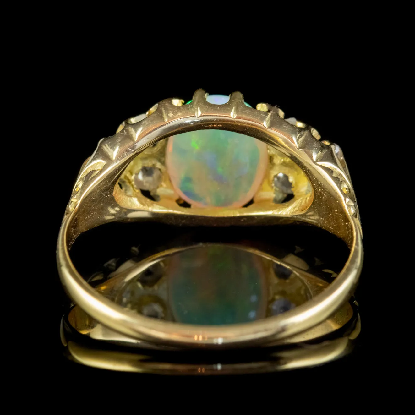 Antique Victorian Opal Diamond Cluster Ring 18Ct Gold 1.60Ct Opal Circa 1880