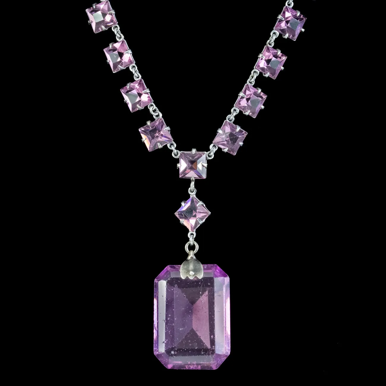 Art Deco Purple Glass Lavaliere Necklace