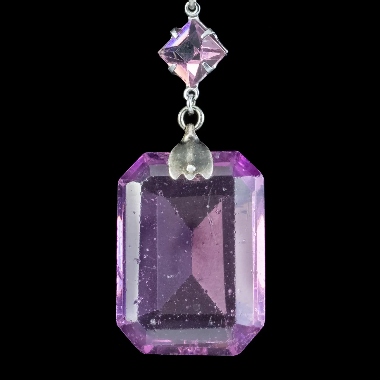 Art Deco Purple Glass Lavaliere Necklace