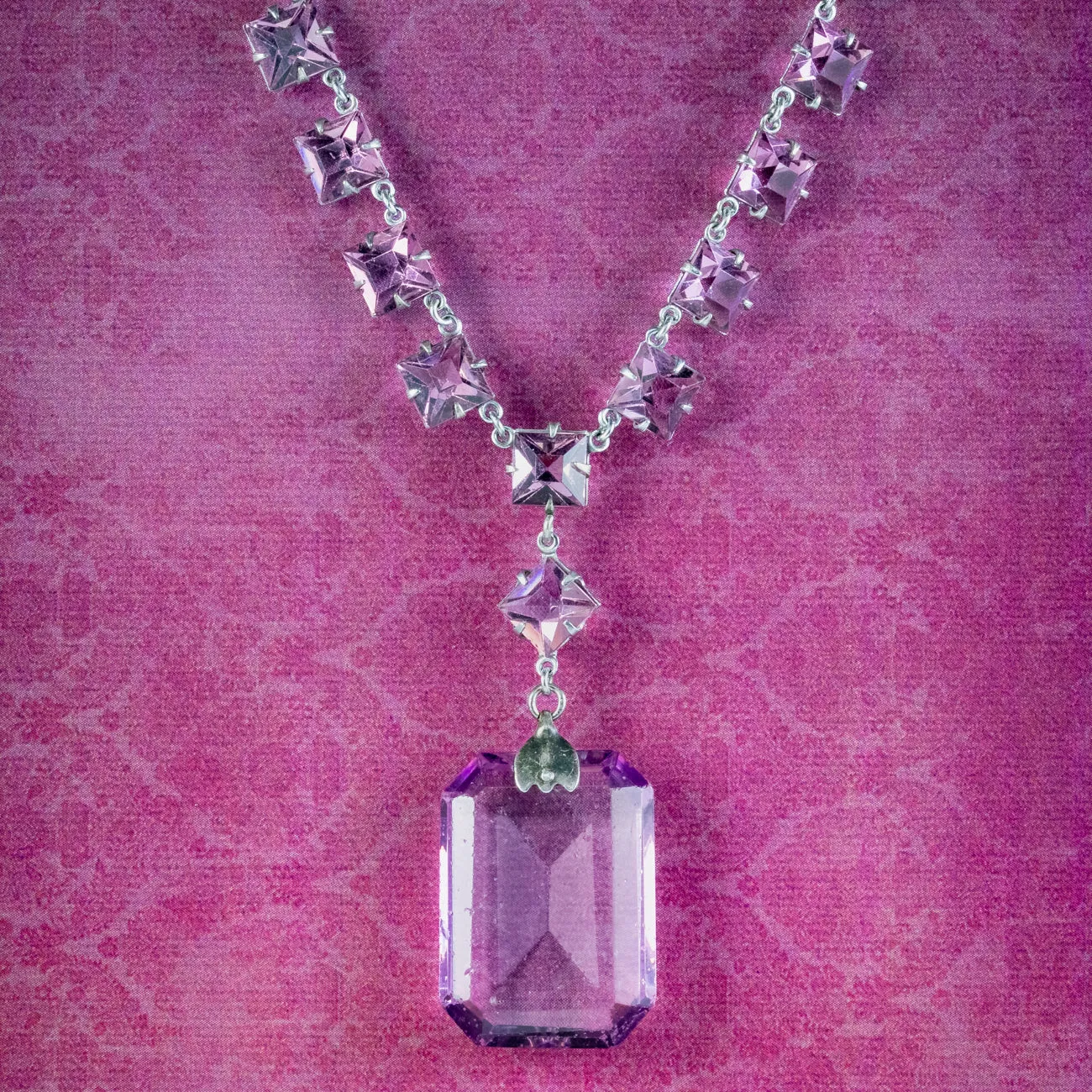 Art Deco Purple Glass Lavaliere Necklace