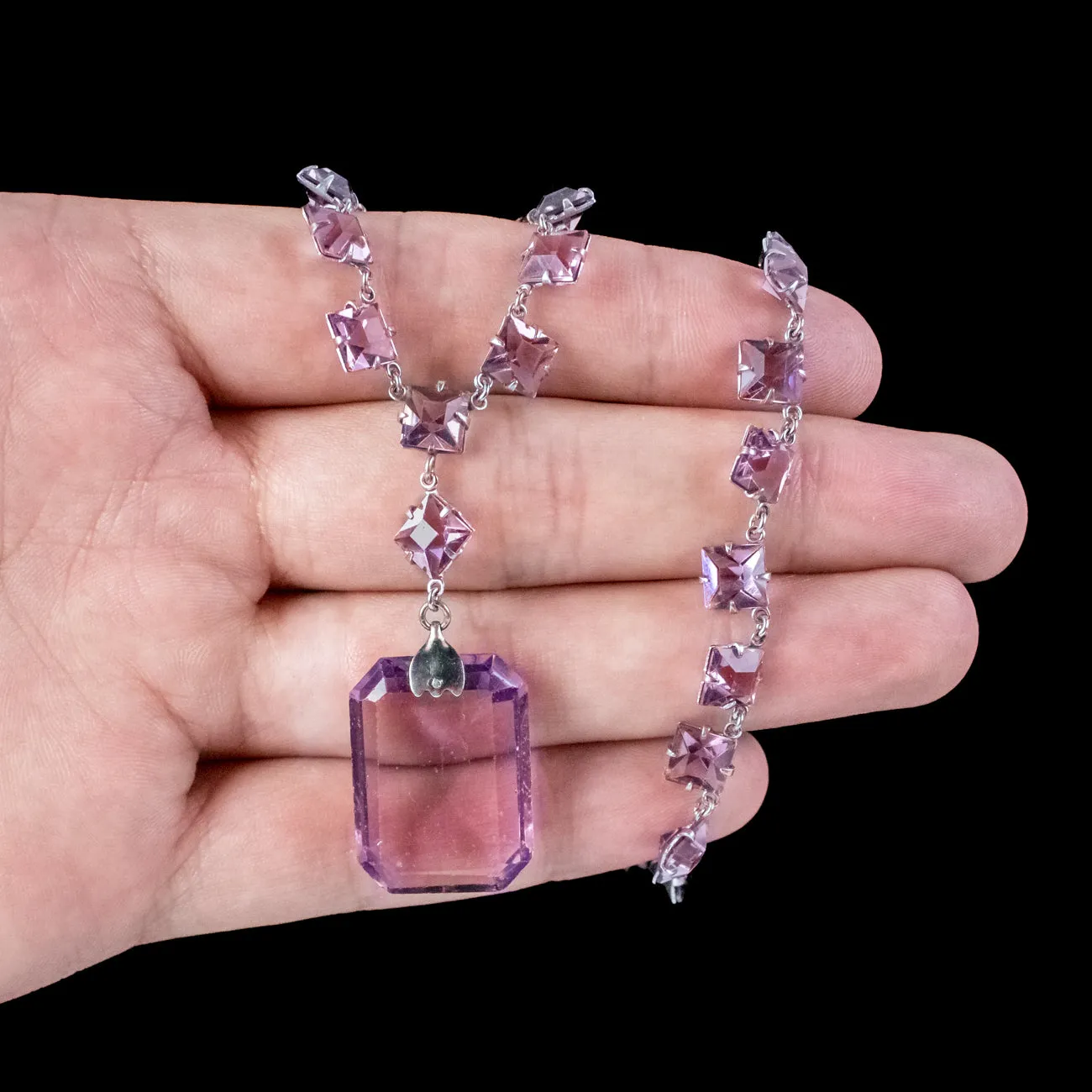 Art Deco Purple Glass Lavaliere Necklace