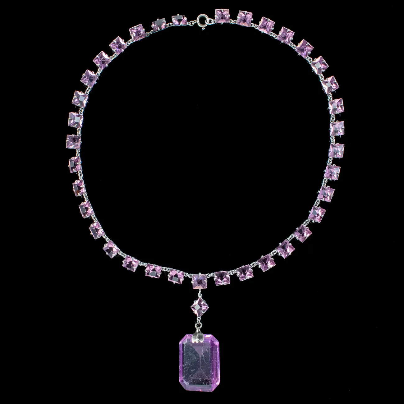 Art Deco Purple Glass Lavaliere Necklace