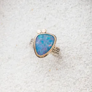 Australian Opal Ring with 14k Gold Discs on Scallop Band