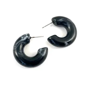 Black Marbled Chunky Polly Hoop Earrings