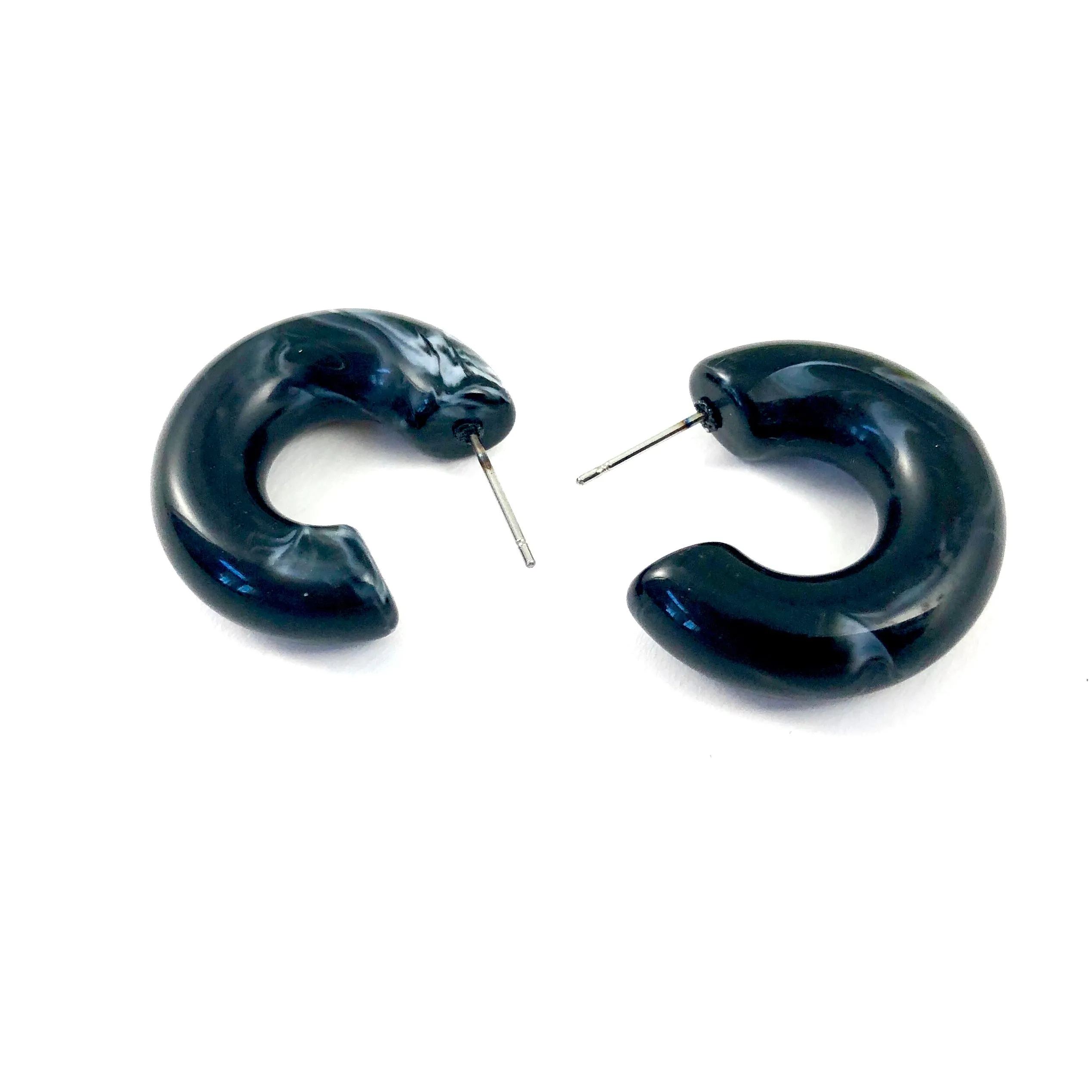 Black Marbled Chunky Polly Hoop Earrings