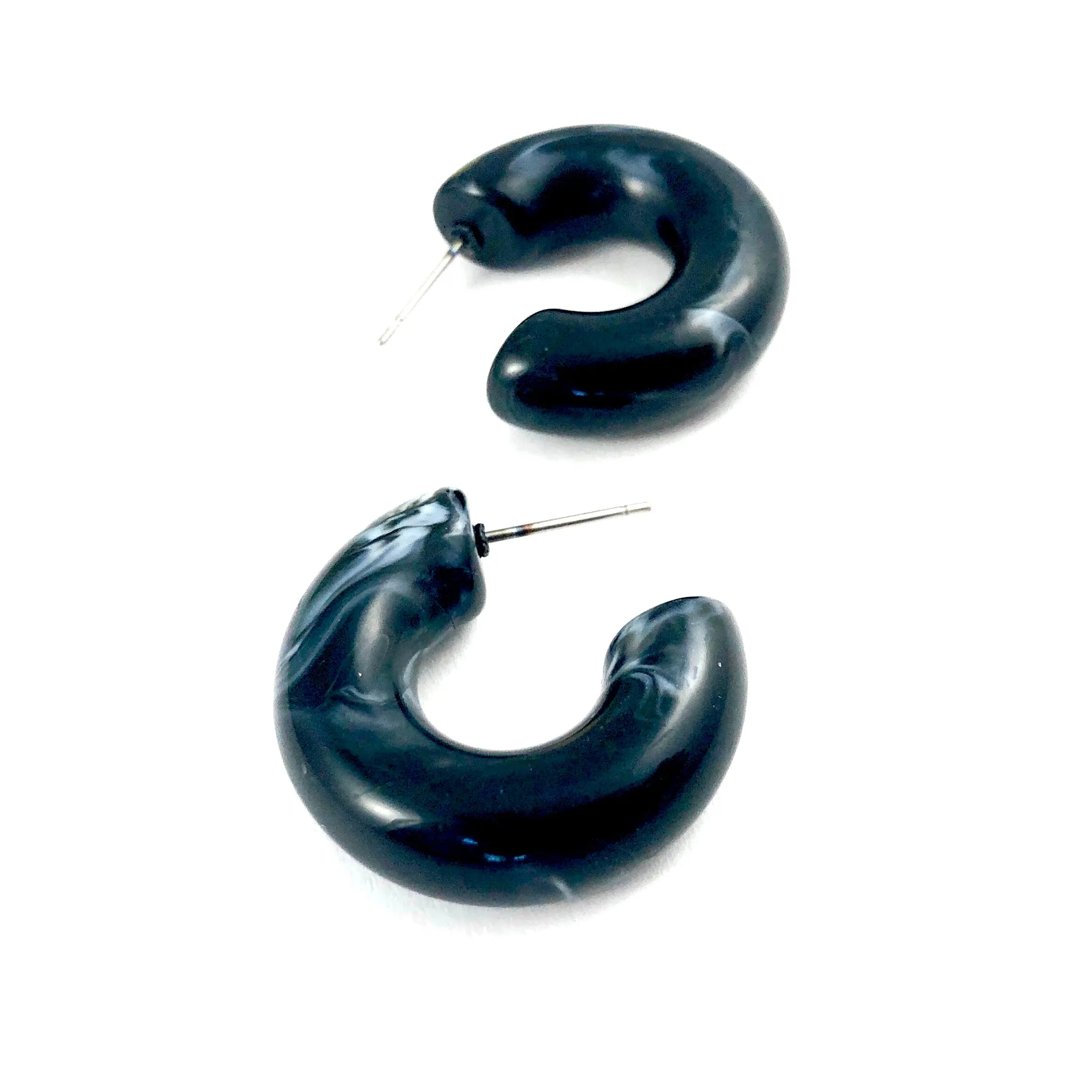 Black Marbled Chunky Polly Hoop Earrings