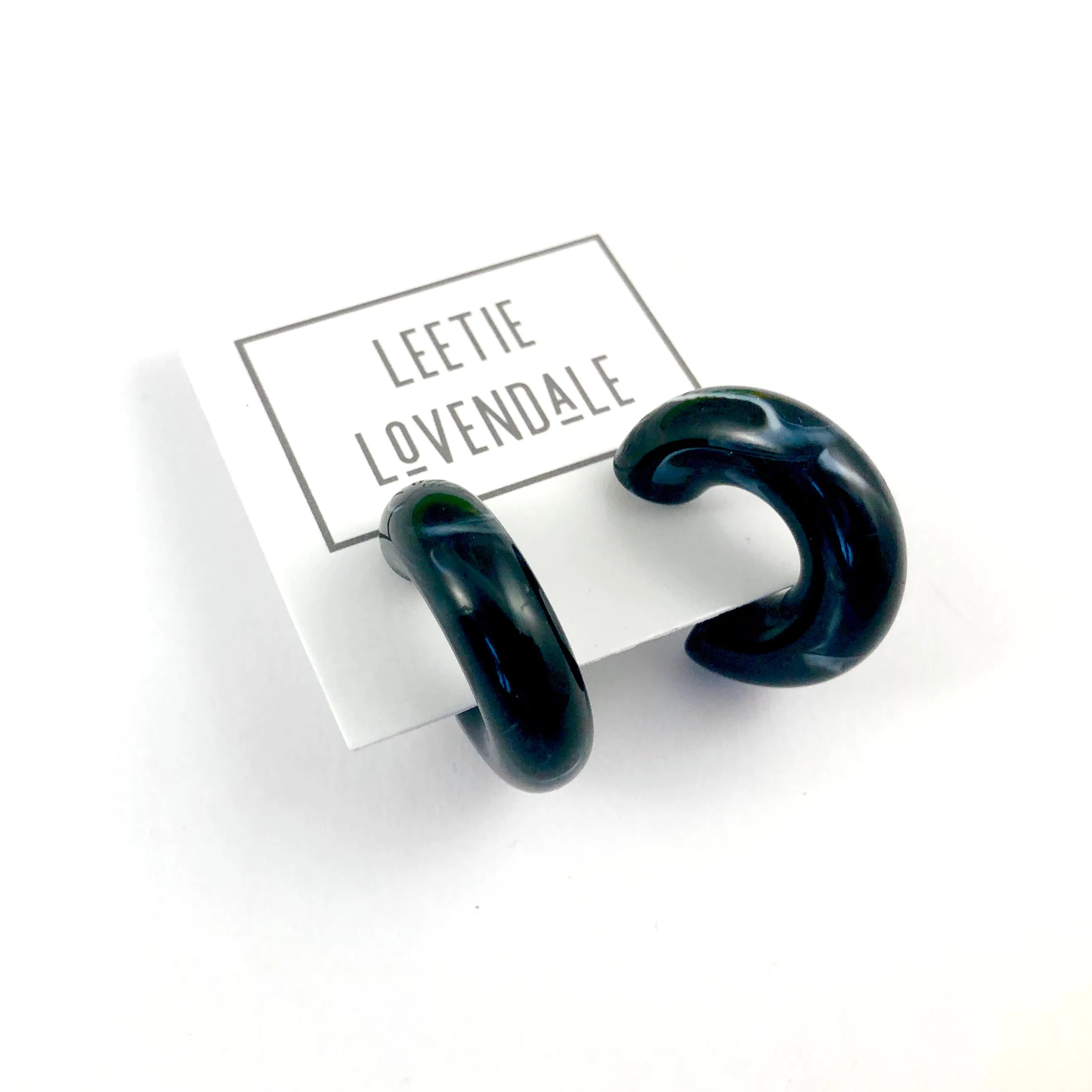 Black Marbled Chunky Polly Hoop Earrings