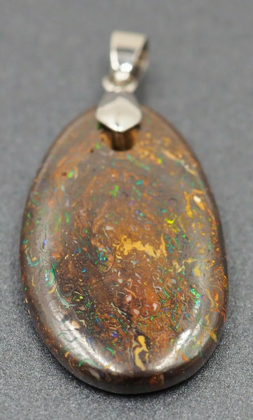 Boulder Opal & 18ct White Gold-Plated Pendant with Flashes of Blue & Green