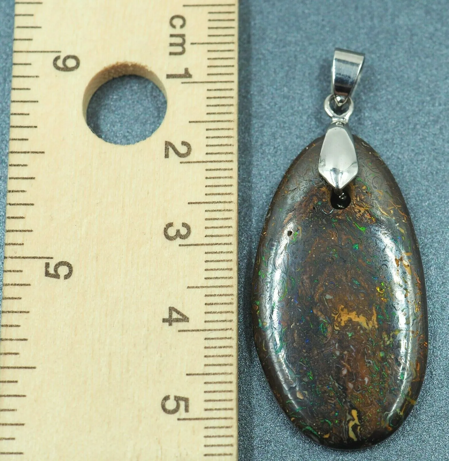 Boulder Opal & 18ct White Gold-Plated Pendant with Flashes of Blue & Green