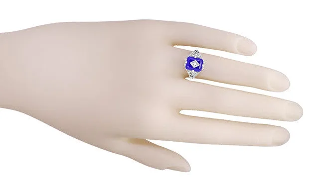 Caroline's Daylight Ring - Art Deco Filigree Diamond and Lapis Lazuli Ring in Sterling Silver