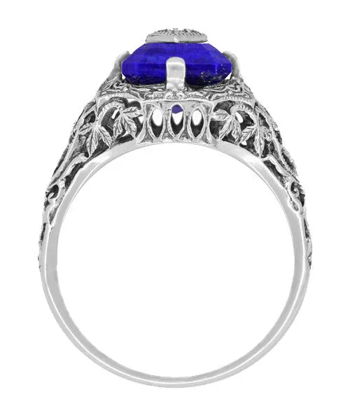 Caroline's Daylight Ring - Art Deco Filigree Diamond and Lapis Lazuli Ring in Sterling Silver