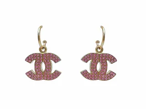 Chanel 02P Pink Crystal CC Drop Earrings