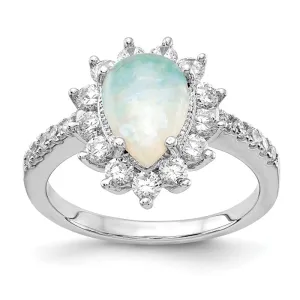 Cheryl M Sterling Silver Opal Pear Halo Ring