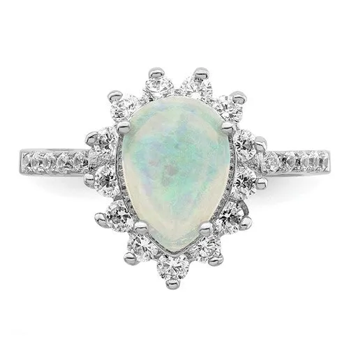 Cheryl M Sterling Silver Opal Pear Halo Ring