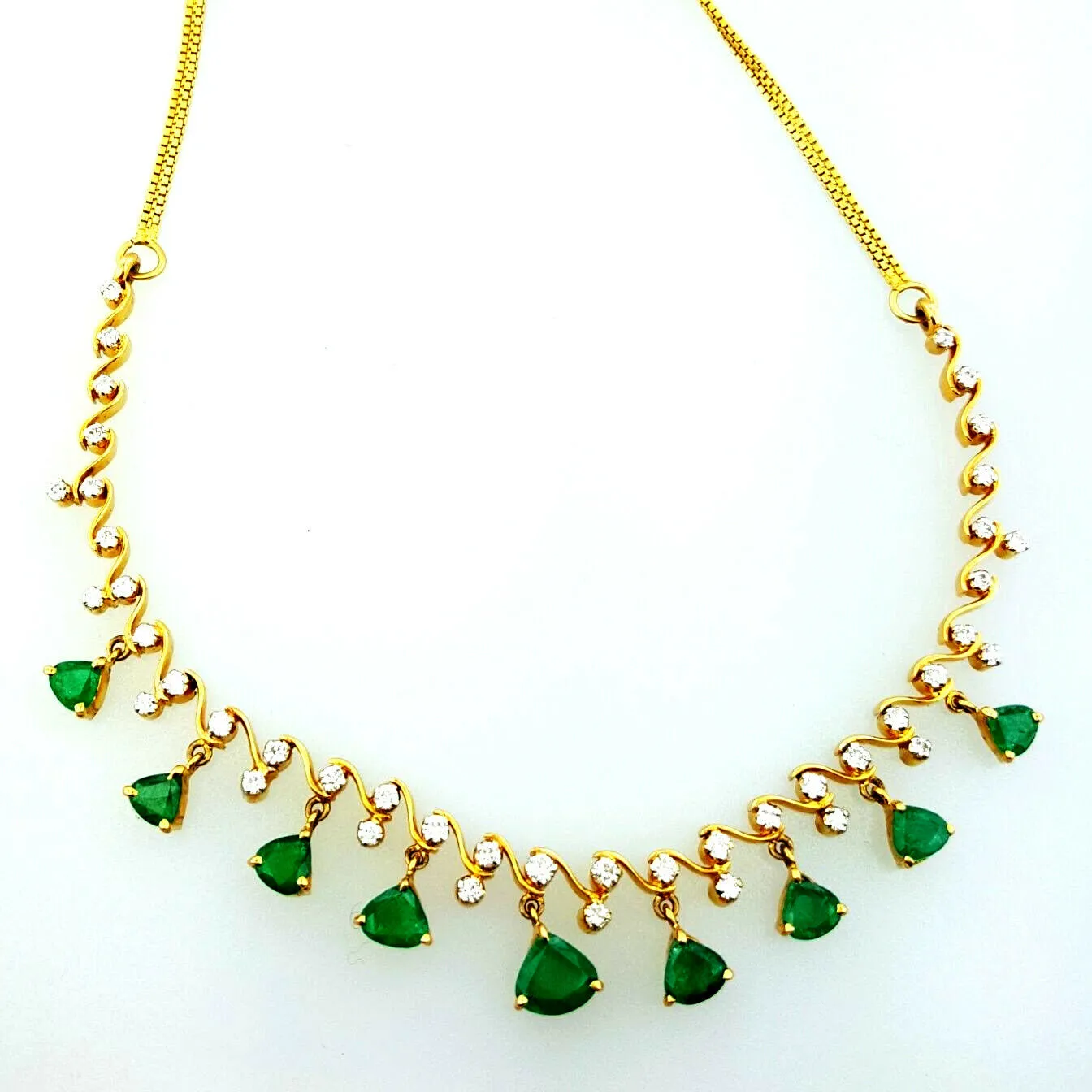 Colombian Emerald Necklace 14K Yellow Gold Natural Estate Diamond Chain $10,000