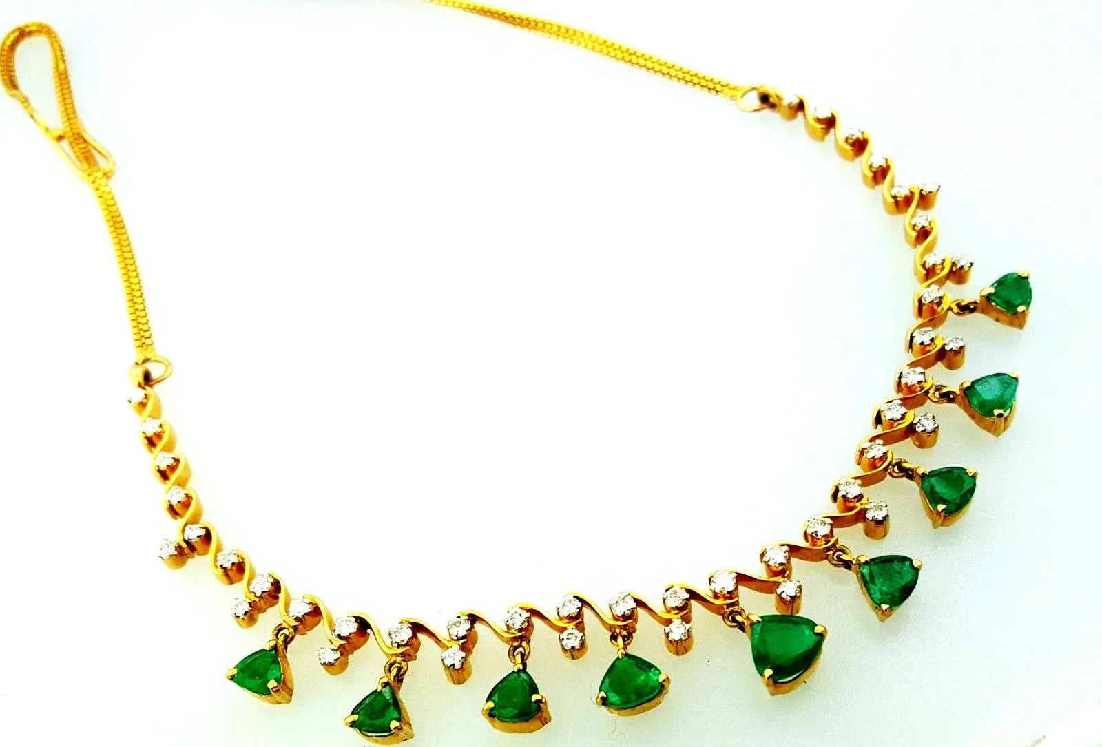 Colombian Emerald Necklace 14K Yellow Gold Natural Estate Diamond Chain $10,000