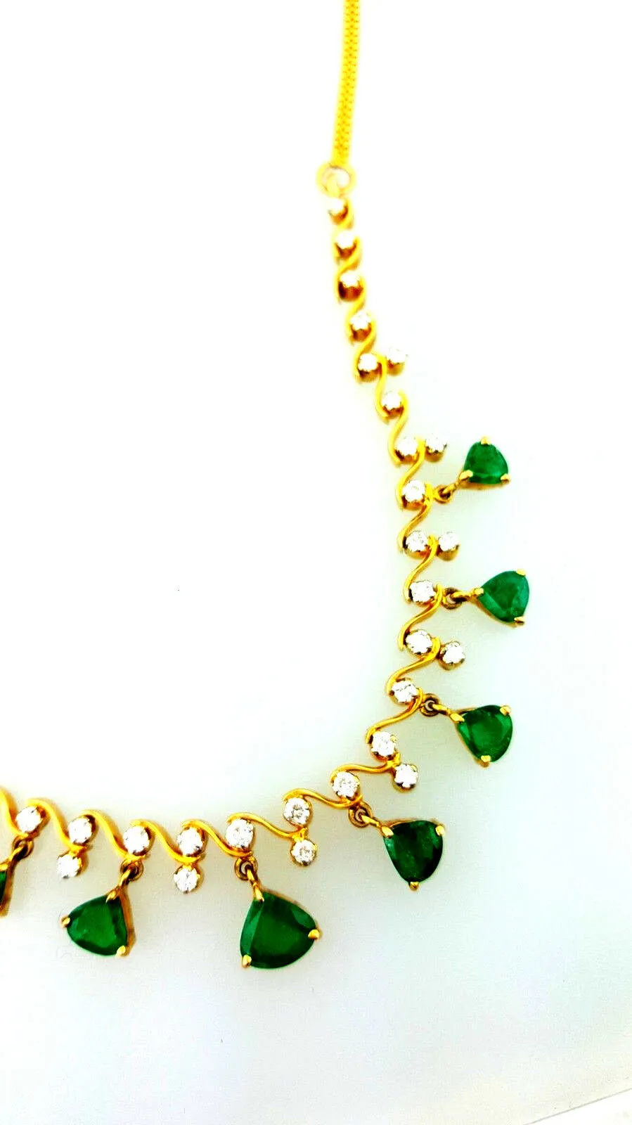 Colombian Emerald Necklace 14K Yellow Gold Natural Estate Diamond Chain $10,000