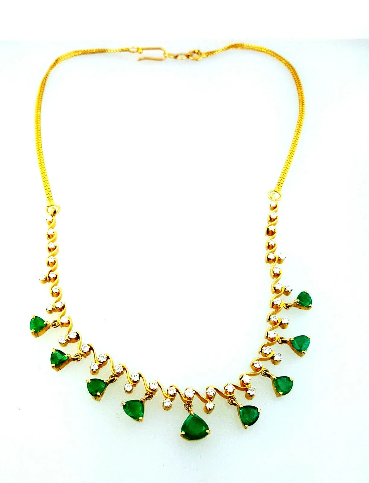 Colombian Emerald Necklace 14K Yellow Gold Natural Estate Diamond Chain $10,000