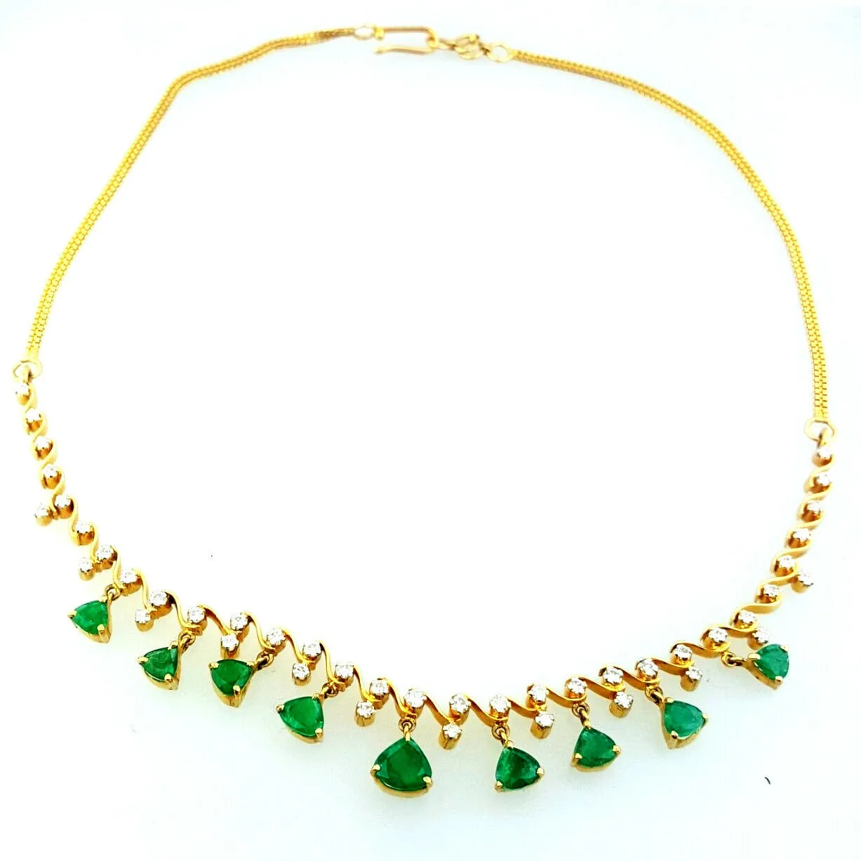 Colombian Emerald Necklace 14K Yellow Gold Natural Estate Diamond Chain $10,000