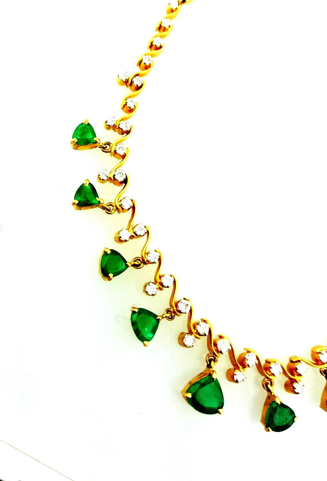 Colombian Emerald Necklace 14K Yellow Gold Natural Estate Diamond Chain $10,000