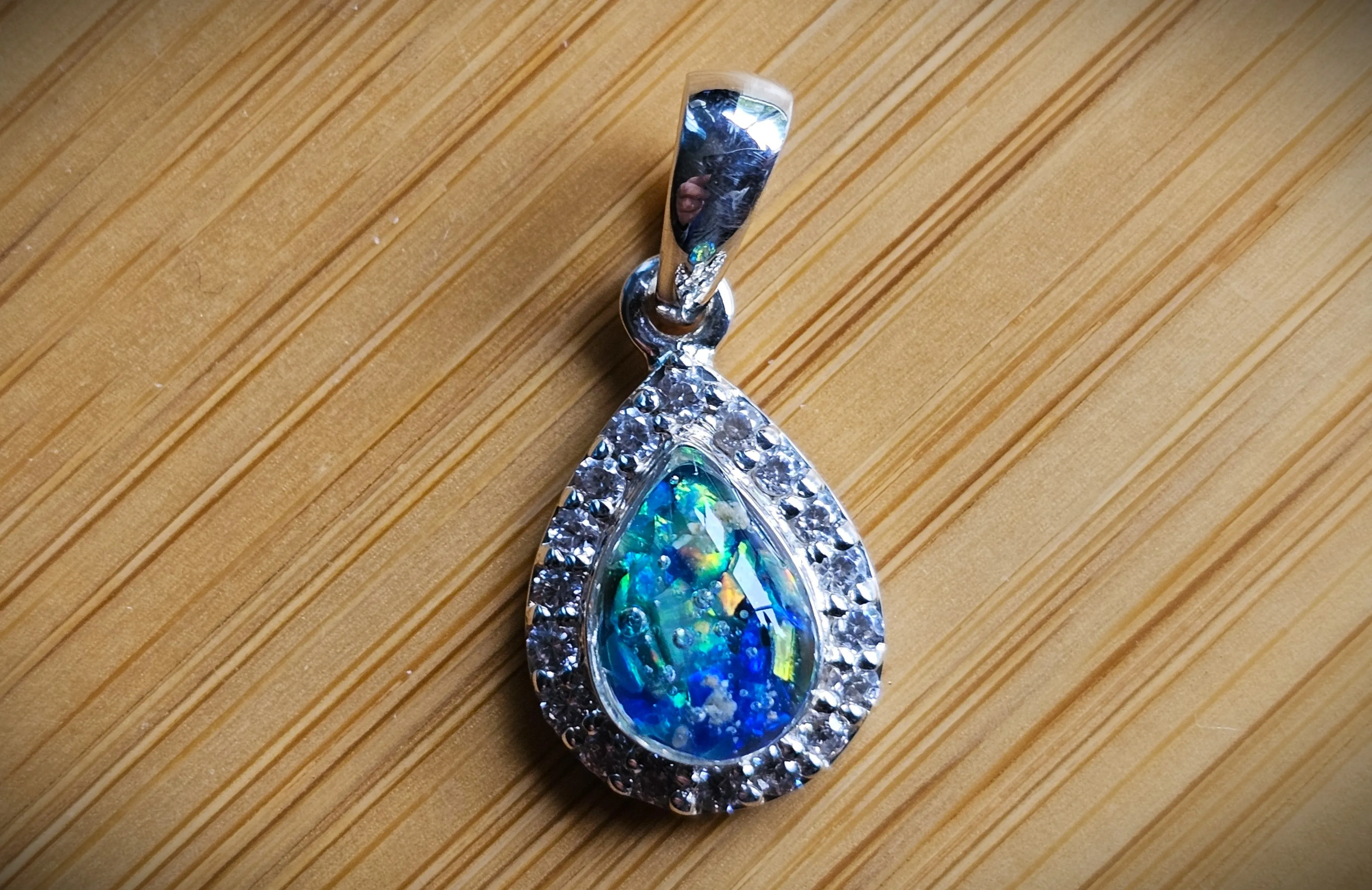 Dainty Bedazzled Drop Pendant with Cremation Ashes