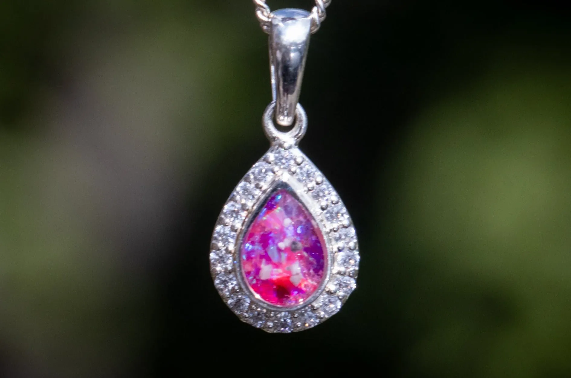 Dainty Bedazzled Drop Pendant with Cremation Ashes